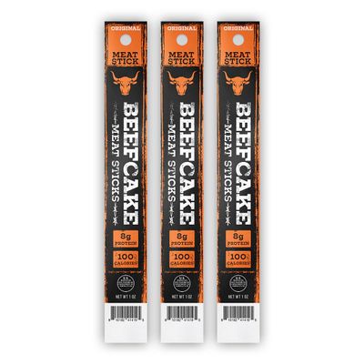 Beefcake Jerky Original Meat Sticks, Smoky Beef Protein Snacks, 8g Protein, Gluten Free Low Calorie Keto Friendly, Premium Quality Meat Sticks - 3 Sticks