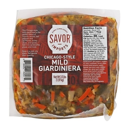 Savor Imports Chicago-Style Mild Giardiniera, 3.5 lb, Mixed Vegetable Blend (7 per Case)
