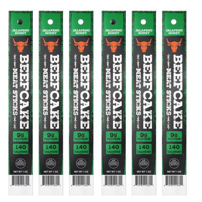 Beefcake Jerky Honey Jalapeo Meat Sticks, Sweet Heat Beef Protein Snacks, 8g Protein, Gluten Free Spicy Keto Snack, Gourmet Honey Jalapeo Flavor- 6 Sticks