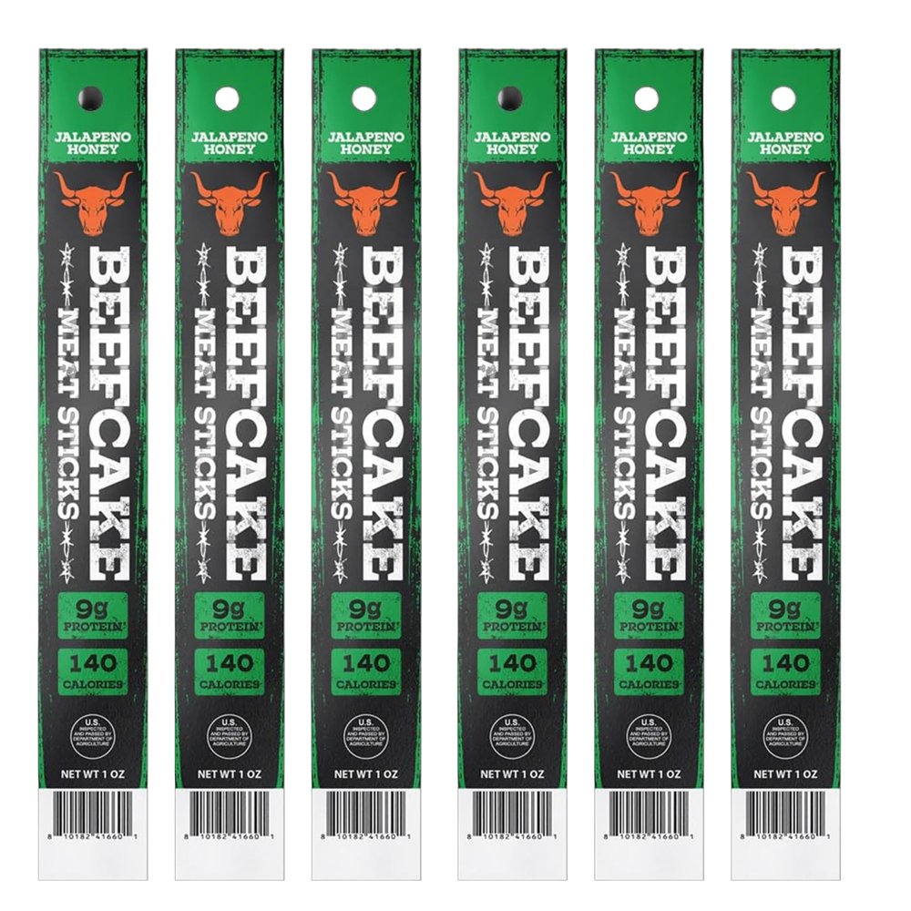 Beefcake Jerky Honey Jalapeo Meat Sticks, Sweet Heat Beef Protein Snacks, 8g Protein, Gluten Free Spicy Keto Snack, Gourmet Honey Jalapeo Flavor- 6 Sticks