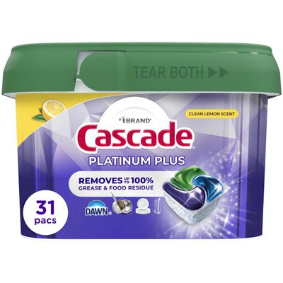 Cascade Platinum Plus Lemon Dishwasher Pods Dishwasher Detergent Tabs Tablets Dish Detergent Pod Dish Soap, 31Count