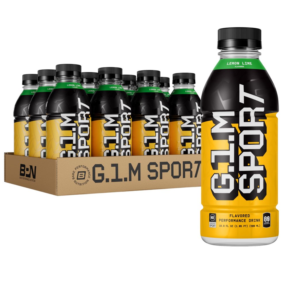 BARE PERFORMANCE NUTRITION G.1.M Sport Ready to Drink Endurance Fuel Fast-Digesting Carbs & Electrolytes Lemon Lime 12 Pack Bottles for Race Day Hydration, Marathon & Triathlon