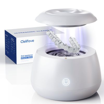 Ultrasonic Retainer Cleaner Machine 48kHz Denture and Aligner Cleaning Pod for Mouth Guards Night Guards Dental Trays Braces Toothbrushes Jewelry with 200ML Capacity (White)