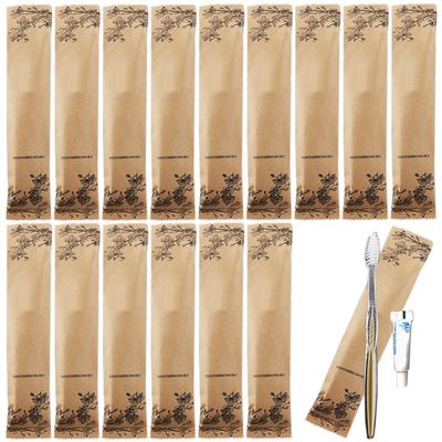 20Pack Luxury Individually Wrapped Eco-Friendly Hotel Disposable Toothbrushes Set with Toothpaste; Hygienic Guest Toothbrush Toiletries Pack; Travel Toothbrushes Kit for Home Hotel Travel, Daily Use