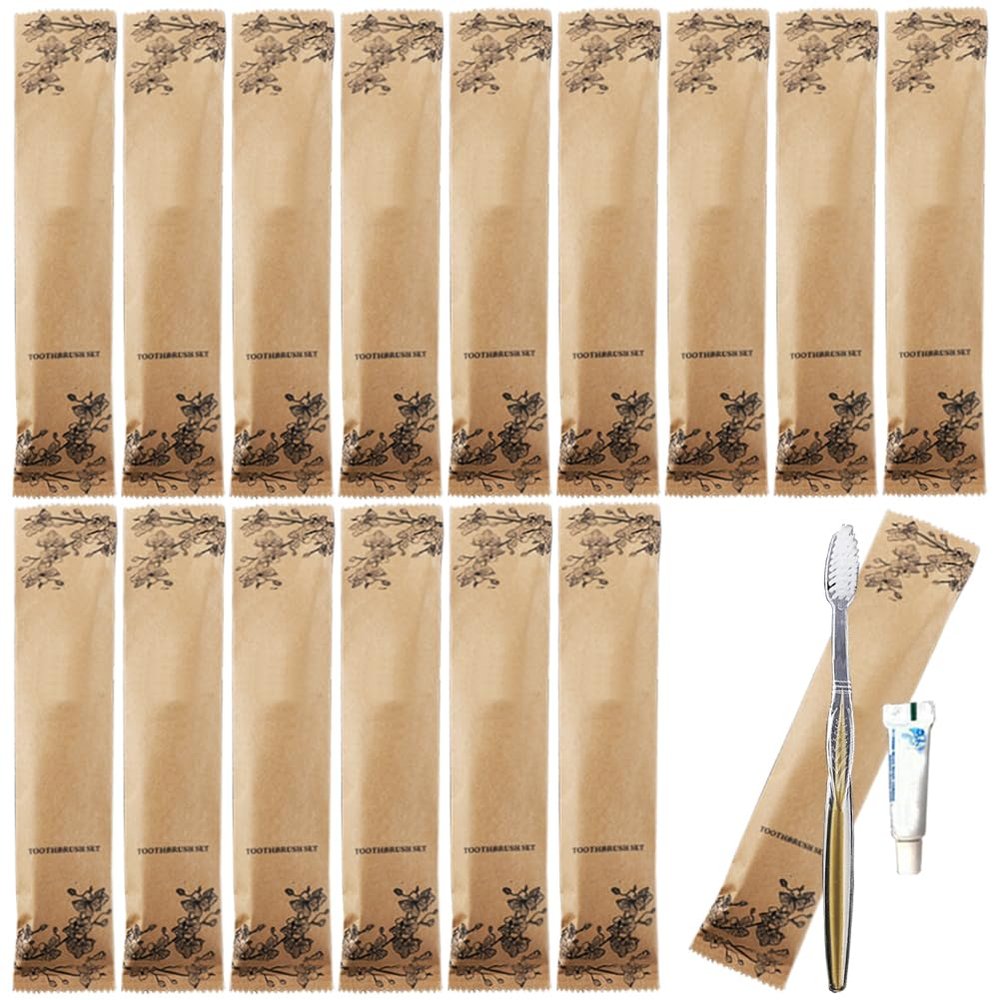 20Pack Luxury Individually Wrapped Eco-Friendly Hotel Disposable Toothbrushes Set with Toothpaste; Hygienic Guest Toothbrush Toiletries Pack; Travel Toothbrushes Kit for Home Hotel Travel, Daily Use