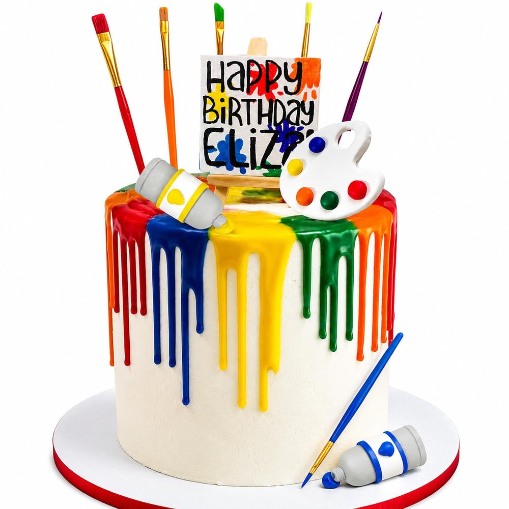 Art Paint Cake Toppers, Qoadwem Art Painting Cake Toppers Paint Cake Decorations With Paint Pen Pigment Plate Palette For Birthday Artist Themed Cake Decor