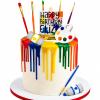 Art Paint Cake Toppers, Qoadwem Art Painting Cake Toppers Paint Cake Decorations With Paint Pen Pigment Plate Palette For Birthday Artist Themed Cake Decor view 1