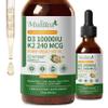 2 Pack Organic Vitamin D3 K2 Liquid 10000 IU w/ Vegan Omega-3 & Coconut MCT Oil - Maximum Strength Vitamin D Supplement, No Fillers, Non-GMO K2 as MK7 for Bones, Muscles & High Absorption-2 Fl Oz view 1