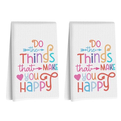 2Pcs Inspirational Quote Kitchen Towels, Colorful Hand Towels for Kitchen Bathroom Decor, Absorbent Durable Microfiber Tea Towel Dish Cloth, Mental Health Gifts for Women Mom Friends, 24x14 Inch