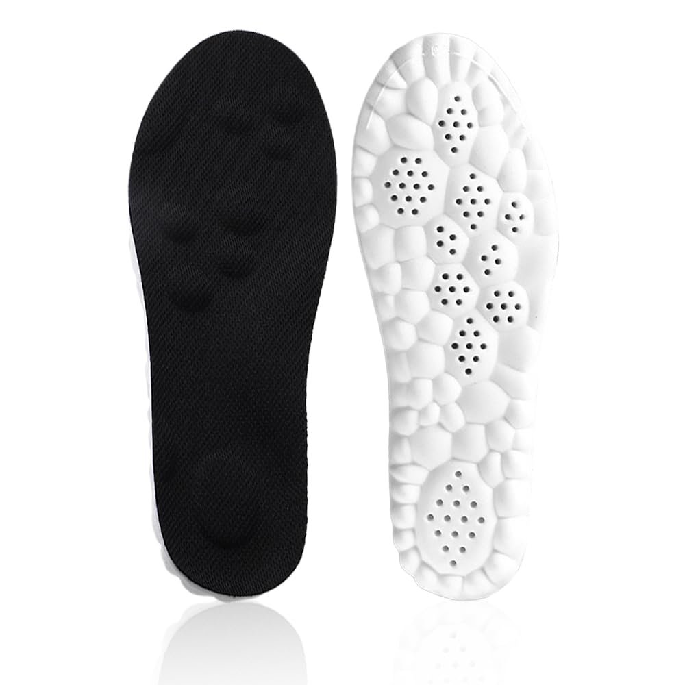 Massage Insoles for Men Women, 2025 New Comfortble Massage Insole, 4D Anti-Slip Breathable Foam Insoles with Arch Support (Black, Men 5-6/Women 6-7)