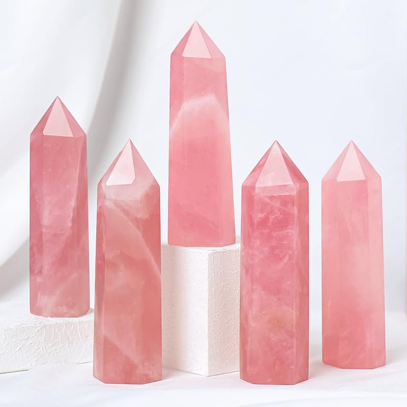 10Pcs 2.76-3.15in Rose Quartz Crystal Points, Healing Stones for Energy, Meditation, Chakra Balancing, Reiki, Yoga & Home Decor, Ideal for Grids & Gift
