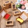 100 Pcs Soap Packaging Boxes with Window, 3.55x2.4x1.2 Inch Small Brown Soap Soap Packaging Boxes, Mini Soap Gift Boxe for Wedding, Birthday, Party, Bakery Candy Cookies Packaging, Easy to Assemble view 3