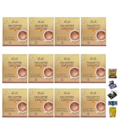 FinCoffee Cappuccino Sugar-Free 10 Sachets/Box(100g) Instant Mix Deliciuos Much Mellow Intense Roasted Fruit Snack Set 12 By Beautygoodshop [Get Free For You Beauty Gifts]