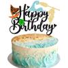 Gyufise 1Pcs Summer Cake Topper Glitter Tree Flower Happy Birthday Cake Pick Decoration for Tropical Hawaiian Luau Theme Baby Shower Kids Birthday Party Cake Decorations Supplies Black view 1