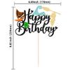 Gyufise 1Pcs Summer Cake Topper Glitter Tree Flower Happy Birthday Cake Pick Decoration for Tropical Hawaiian Luau Theme Baby Shower Kids Birthday Party Cake Decorations Supplies Black view 2