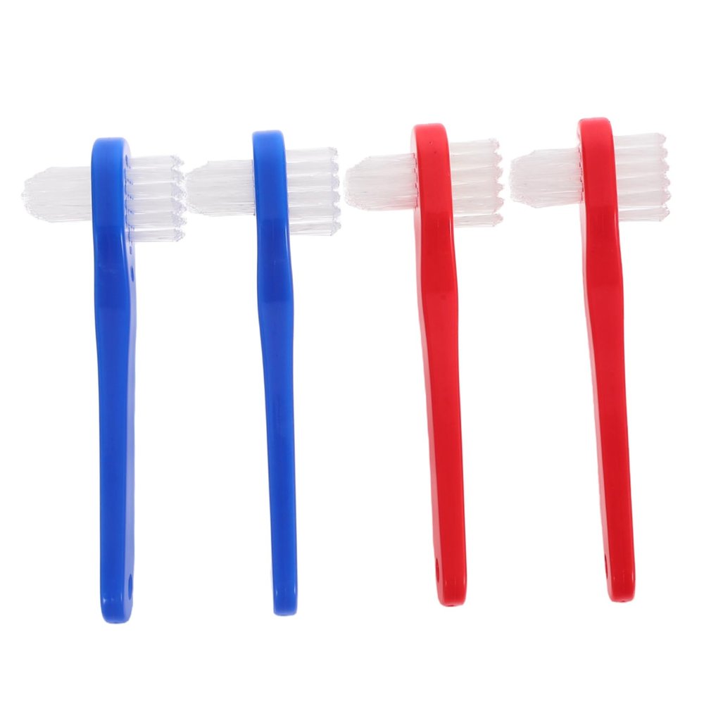 DECORNIJIA 4pcs Portable Denture Cleaning Brush Extra Soft Toothbrushes Small Brush Set for Denture Teeth Travel Toothbrush Family
