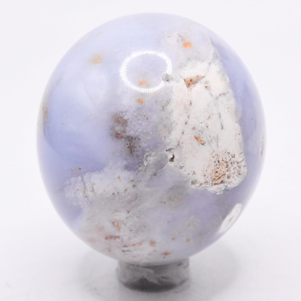 48mm 145g Blue White Chalcedony Sphere Polished Collectible Natural Gemstone Crystal Mineral Dcor Specimen Ball - India + Stand