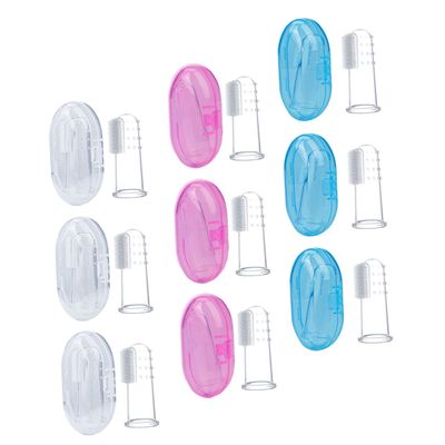 FRCOLOR 9Pcs Silicone Finger Toothbrush for Gentle Oral Cleaning Brushes with Storage Boxes for Teething Relief and Building Healthy Habits Suitable for Ages