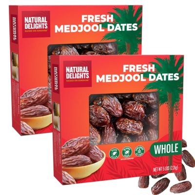 Natural Delights Medjool Dates Whole - Non-GMO Verified Fruit, Good Source of Fiber & Potassium, Naturally Sweet, Snack for On-the-Go, Large & Plump Dates - Bulk 5 lb Box (Pack of 2)