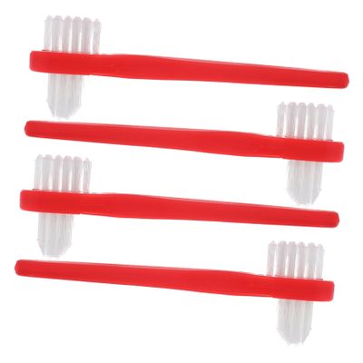 Beavorty 4pcs Dual-Head Denture Cleaning Brush Set Small Portable Toothbrush for Adults Travel Size Ergonomic Handle for Effective Denture Care