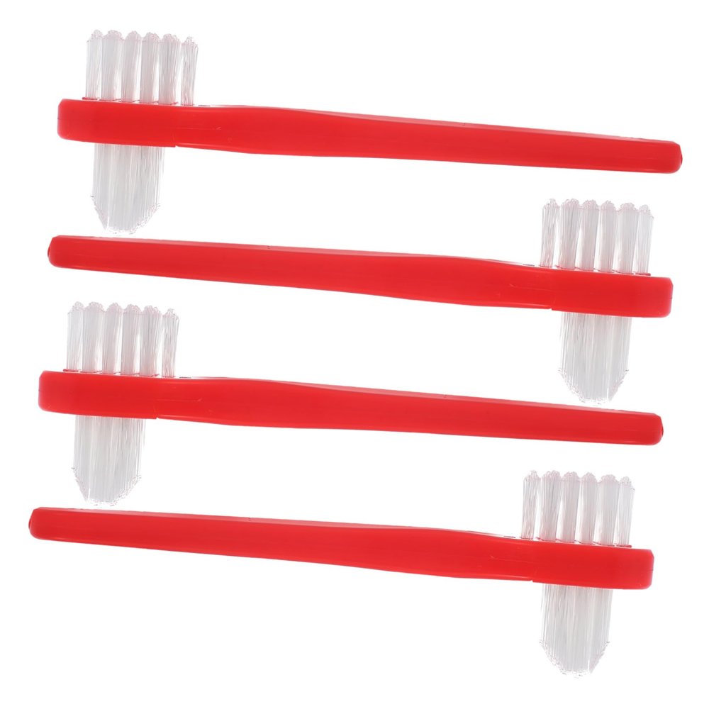 Beavorty 4pcs Dual-Head Denture Cleaning Brush Set Small Portable Toothbrush for Adults Travel Size Ergonomic Handle for Effective Denture Care