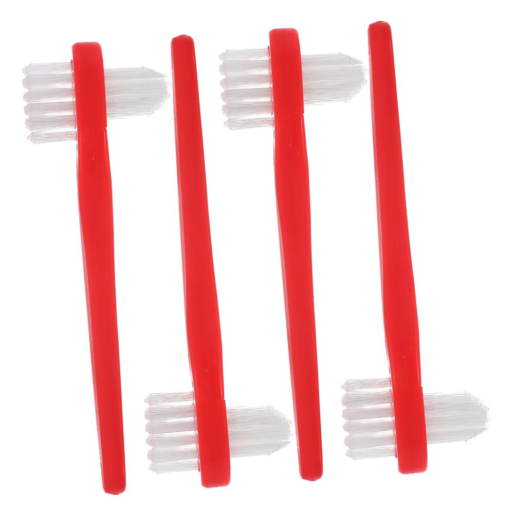 minkissy 4pcs Dual-Head Denture Cleaning Brush Set Portable Toothbrush for Dentures Travel Size Care Tool Soft Bristles for Adults