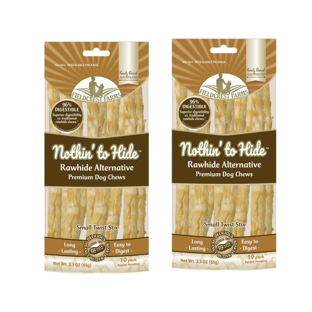 FieldcrestFarms Nothingto Hide Peanut Butter Twist Stix 10Pack RawhideFree, Highly Digestible Dog Chews Pack of 2