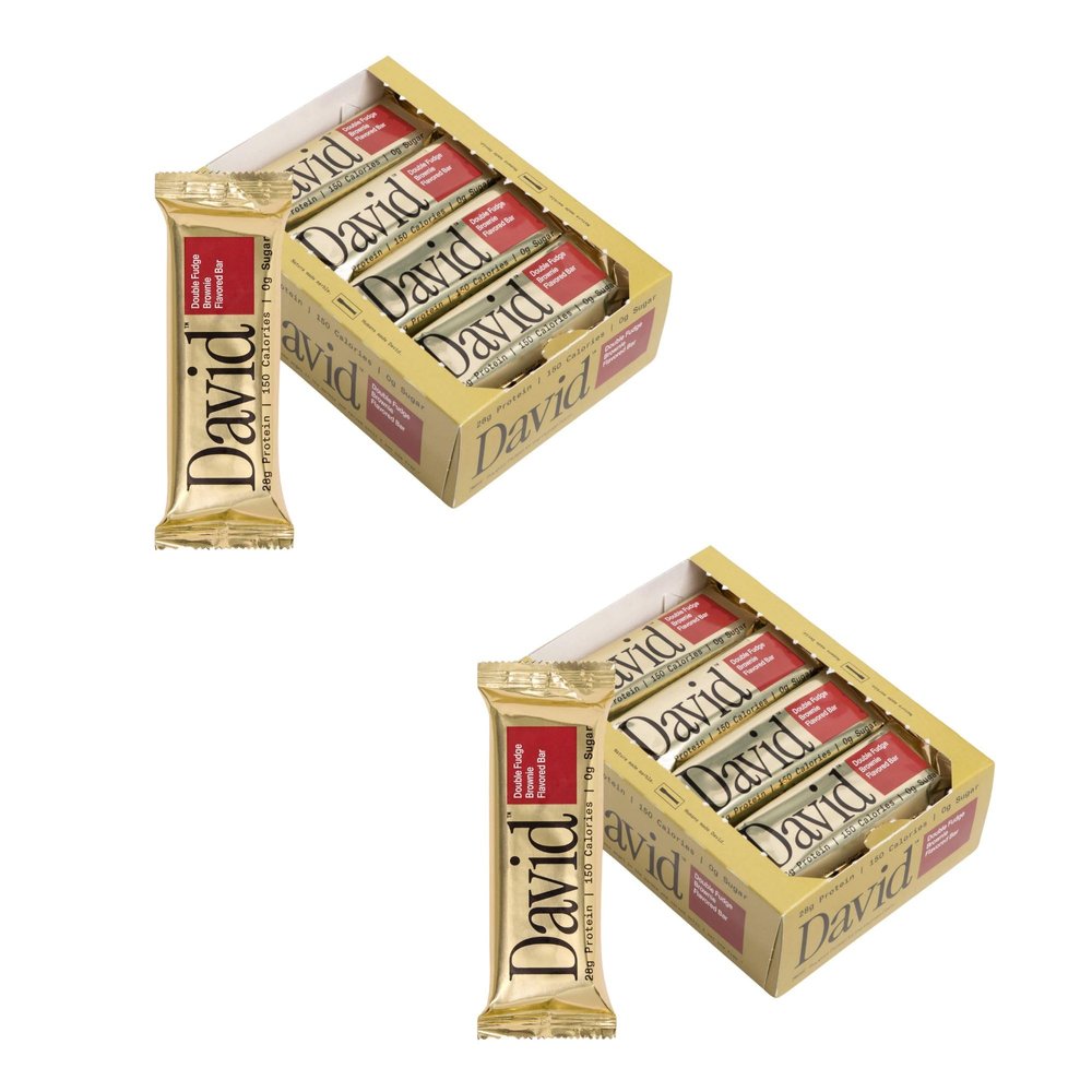 David Protein Bar, Fudge Brownie, 24 Protein Bars | 28g of Protein | 150 Calories | 0g of Sugar - High Protein, Low Carb, Gluten Free Protein Bar, Pack of 24