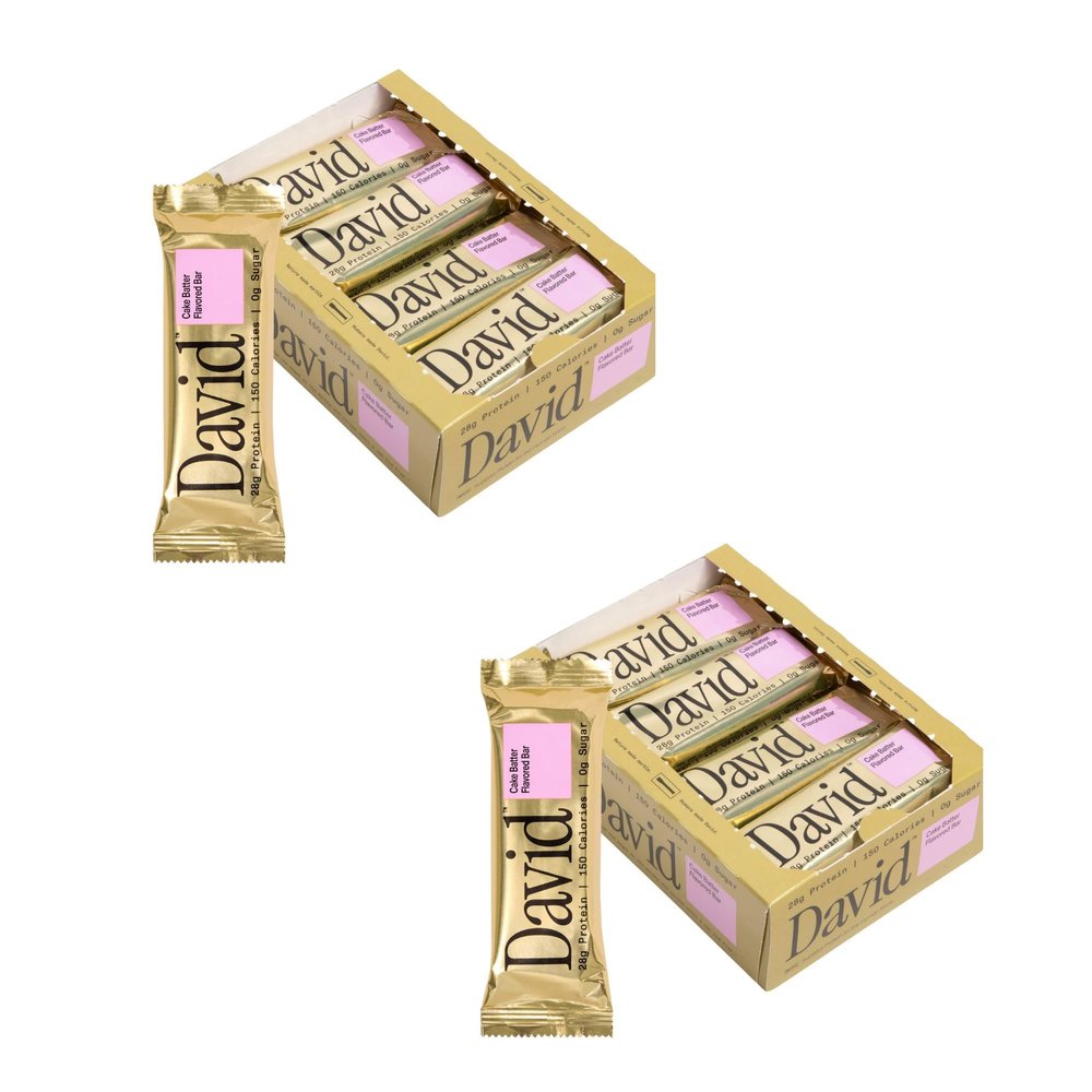 David Protein Bar, Cake Batter, 24 Protein Bars | 28g of Protein | 150 Calories | 0g of Sugar - High Protein, Low Carb, Gluten Free Protein Bar, Pack of 24