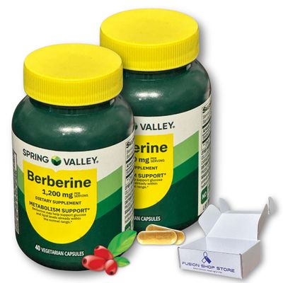 Berberine Metabolism Support- 40 Vegetarian Capsules, 1200mg (Pack of 2), Boxed by Fusion Shop Store