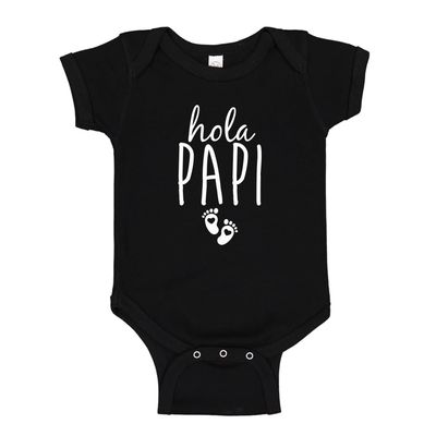 Hola Papi Spanish Pregnancy Announcement Baby Bodysuit One Piece 6 mo Black