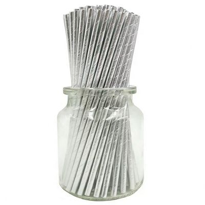 Metallic Silver Solid Paper Drinking Straws, 100 Pack Disposable Shiny Foil Straws for Cocktails, Coffee Bar, Wedding, Birthday Party Decor & Cake Pops