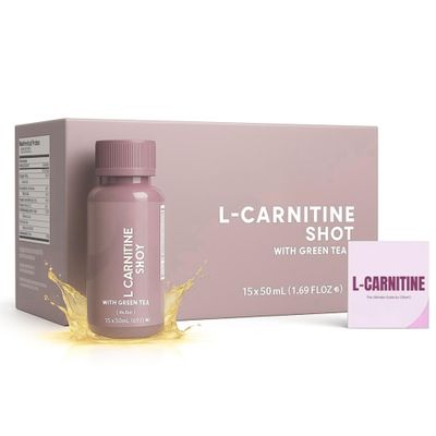 L-Carnitine Liquid Shots 50mL (15pcs) Energy Support, Metabolism Booster & Endurance Drink Supplement with Green Tea & Vitamin B6