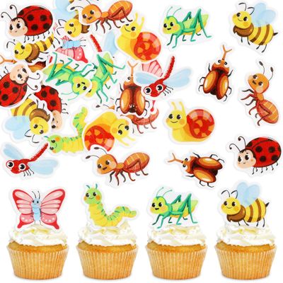 45 PCS Edible Insect Cupcake Toppers Summer Bugs Party Decorations Baby Shower Kids Birthday Party Cake Decorations Supplies