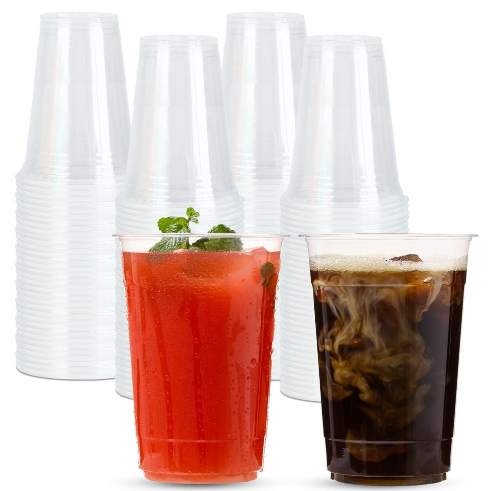 32 oz Clear Plastic Cups 100 Pack Disposable Drinking Cups for Party, BPA-Free Cold Cups, Recyclable & Durable Large Plastic Party Cups Tumblers for Iced Coffee, Milkshakes, Smoothies, Beer
