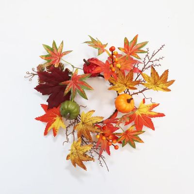 2 pack Artificial Fall Wreath with Maple Leaves, Pumpkins and Berries, Autumn Candle Holder Decoration Set10cm