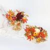 2 pack Artificial Fall Wreath with Maple Leaves, Pumpkins and Berries, Autumn Candle Holder Decoration Set10cm view 2
