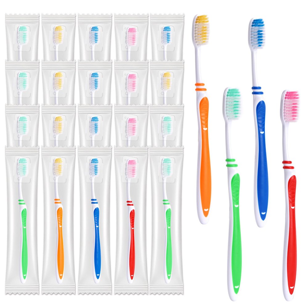 100 Pack Bulk Toothbrush Package with Covers Premium Quality Individually Wrapped Tooth Brushes, Soft Bristle Toothbrushes for Adults & kids, Hygienic Cap for Donations, Travel, Hotels, Homeless