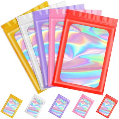 Funfery 4x6 inch Mylar Holographic Bags,50 pcs mixed color Packaging Bags