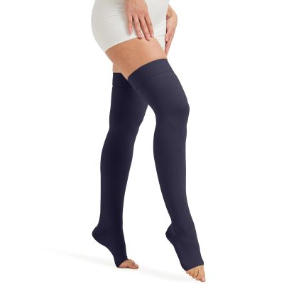 Plus Size 3XL Thigh High Compression Stockings Open Toe, Compression Socks for Women Men, 15-20 mmHg Graduated Compression Support Hose, Best for Varicose Veins, Edema, Flight, DVT, Navy Blue