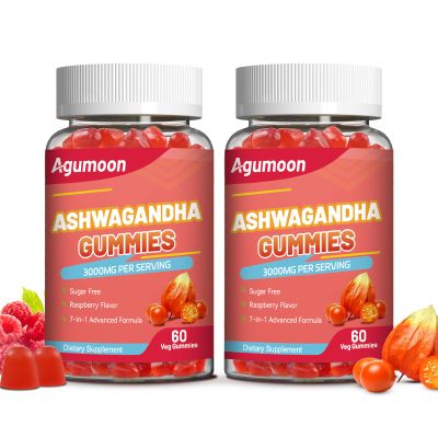 2 Pack Ashwagandha Gummies 3000mg for Stress Relief, Calm & Relaxation Support with Magnesium & Vitamin D, Vegan, Gluten-Free, Natural Raspberry Flavor, 120 Count