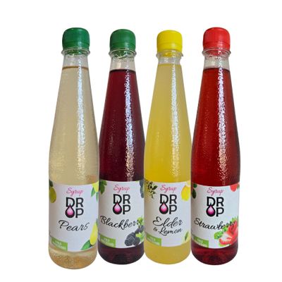 DROP Natural Fruit Syrup Flavors Variety Pack for Drinks & Desserts 500ml / 16.9floz Bottles (Pack of 4)