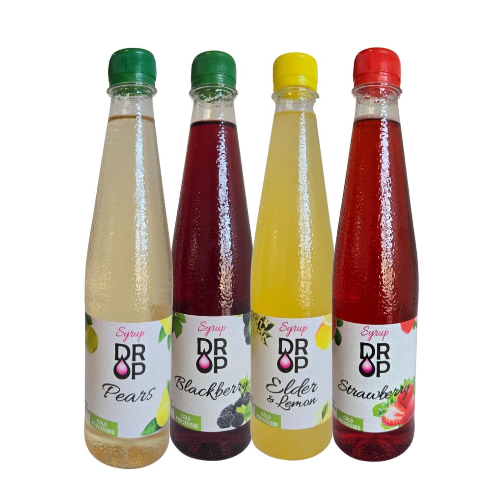 DROP Natural Fruit Syrup Flavors Variety Pack for Drinks & Desserts 500ml / 16.9floz Bottles (Pack of 4)