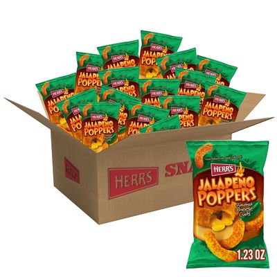 Herr's Jalapeo Poppers Flavored Cheese Curls - Made with Cheddar Cheese - 1.23 Ounce (Pack of 24) Great for Bold Flavor Fans