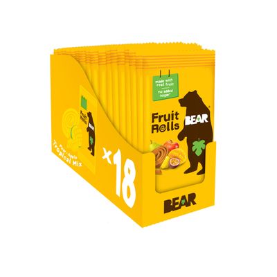 BEAR Real Fruit Snack Rolls - Gluten Free, Vegan, and Non-GMO - Tropical 36 Rolls, Healthy School And Lunch Snacks For Kids And Adults, 0.7 Ounce (Pack of 18)