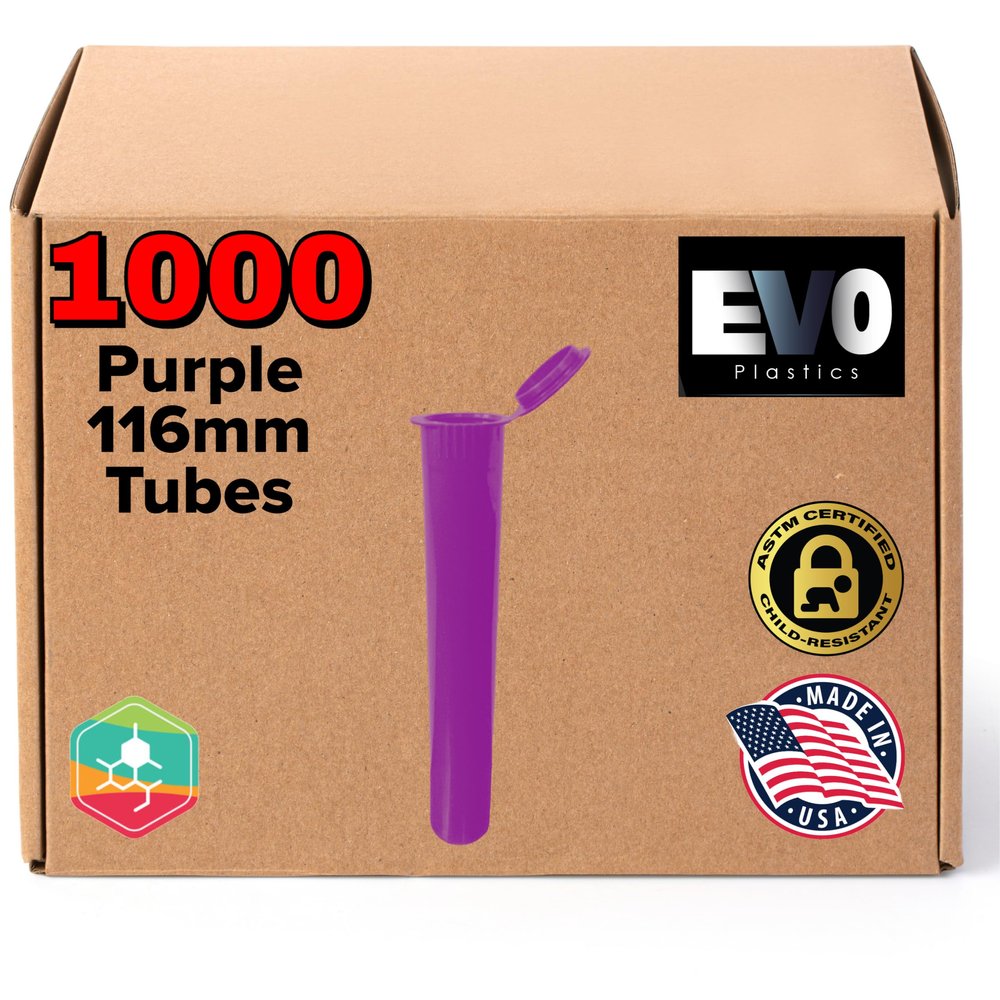 Evo Plastics 116mm Purple Tubes- Pop Top Vials - 1000 Count
