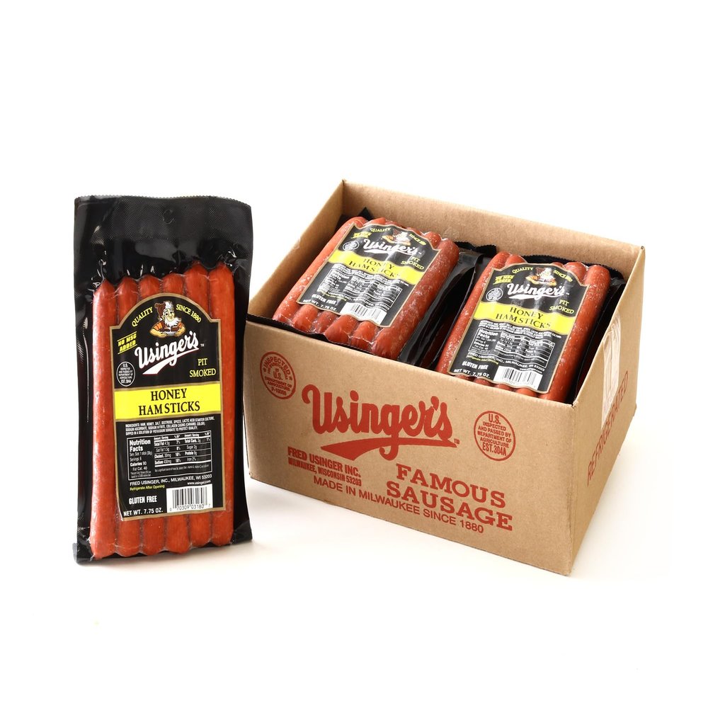 Usinger's Famous Smoked Meat Snack Sticks - Shelf-Stable - Perfect for Road Trips, Hiking Fuel, Post-Workout Protein, Snacking & Charcuterie Boards (12-Pack, Honey Ham Sticks)