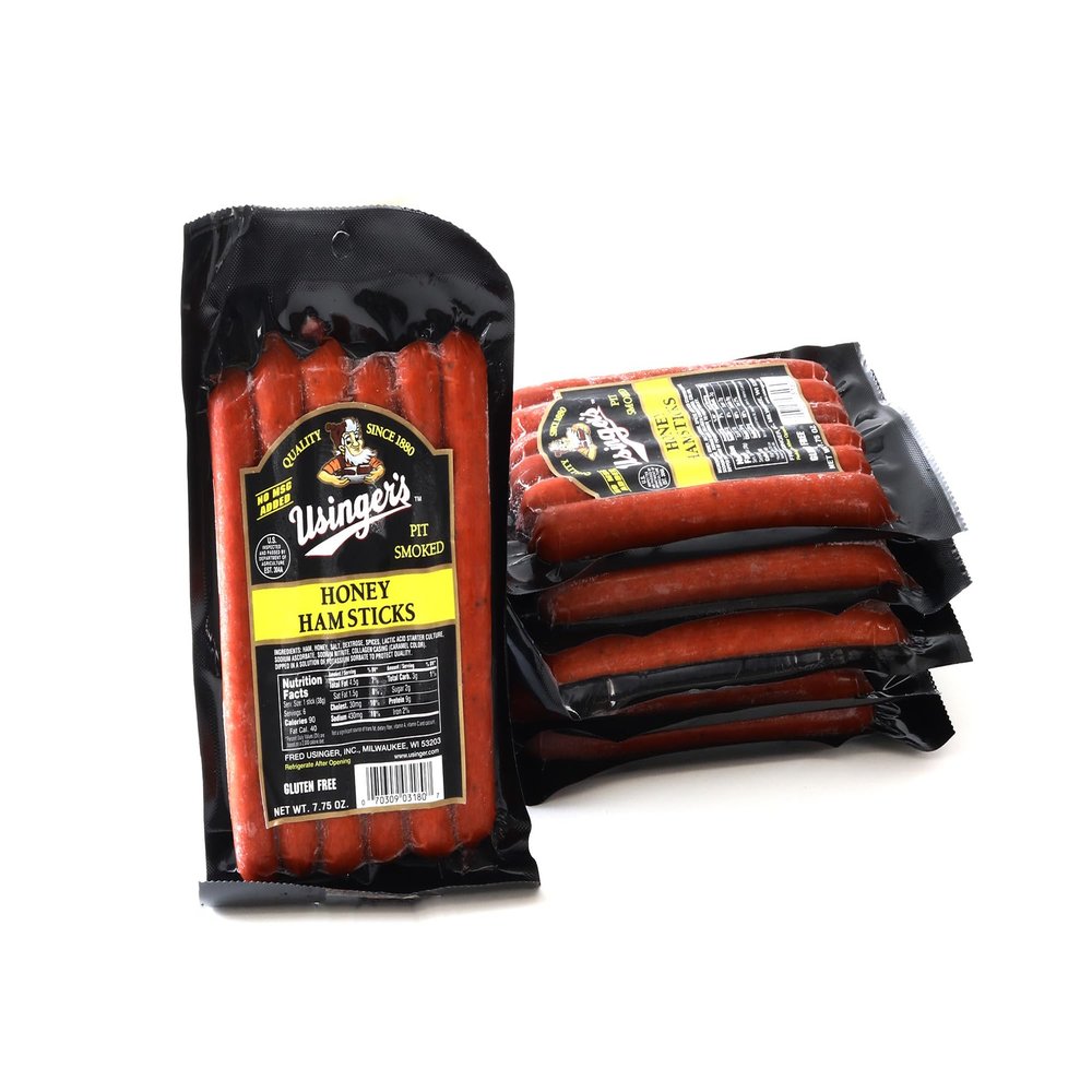 Usinger's Famous Smoked Meat Snack Sticks - Shelf-Stable - Perfect for Road Trips, Hiking Fuel, Post-Workout Protein, Snacking & Charcuterie Boards - Honey Ham Sticks - Pack of 6