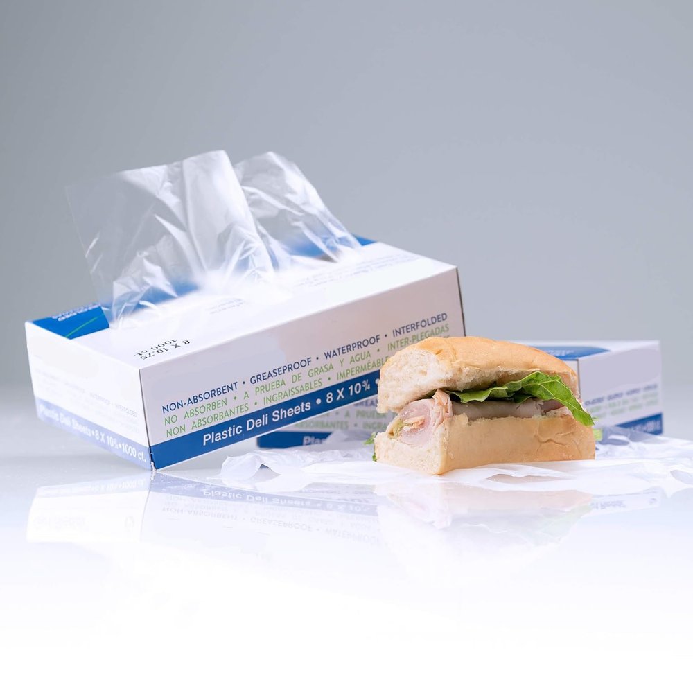 Damroos 1,000 Count - 8" x 10 3/4" Deli Plastic Sheets for Food, Disposable Freezer Sheets, Interfolded Clear Plastic Wrap Sheets, Greaseproof, Waterproof, Non-Absorbent Bakery Sheets