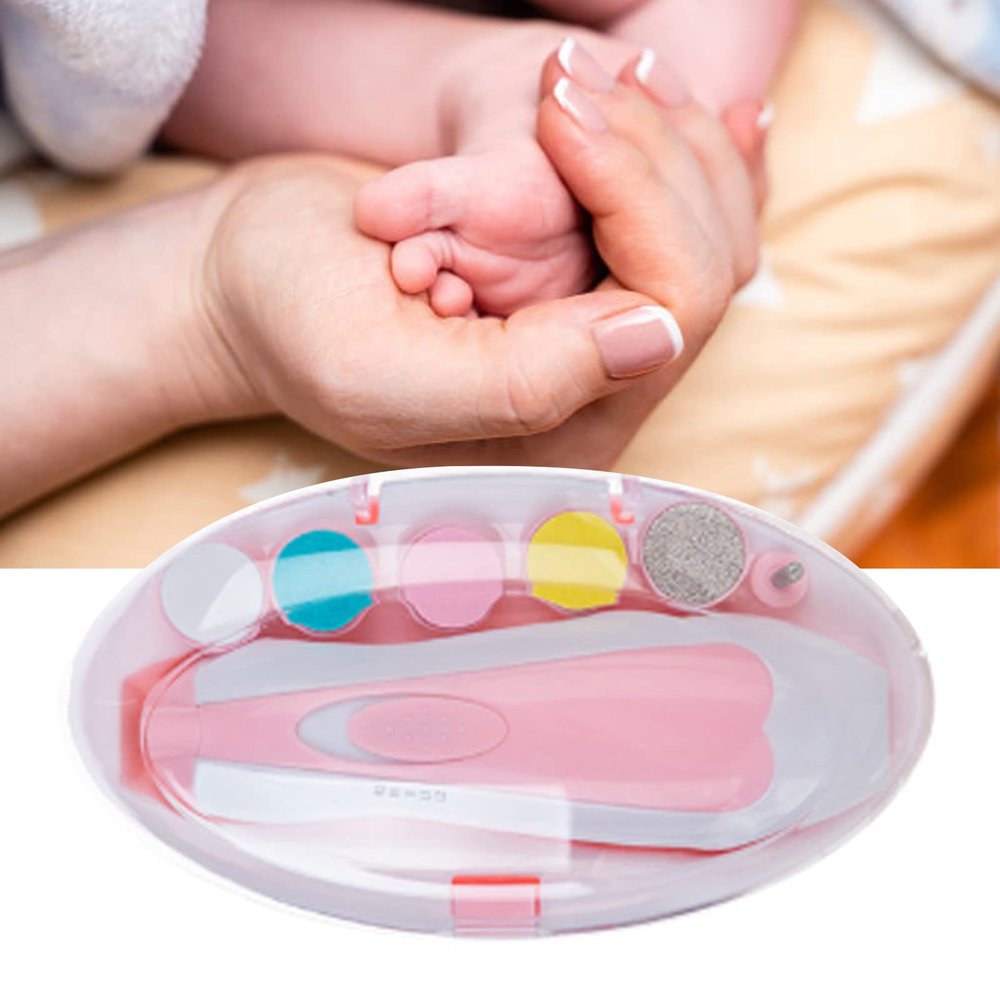 Keenso Baby Nail Clipper File Safe Grinding Heads Nail Trimmer Set for Newborn Manicure Professional Electronic Baby Grinder (Pink)